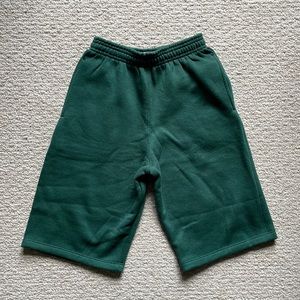 Dark green elastic waist sweat shorts